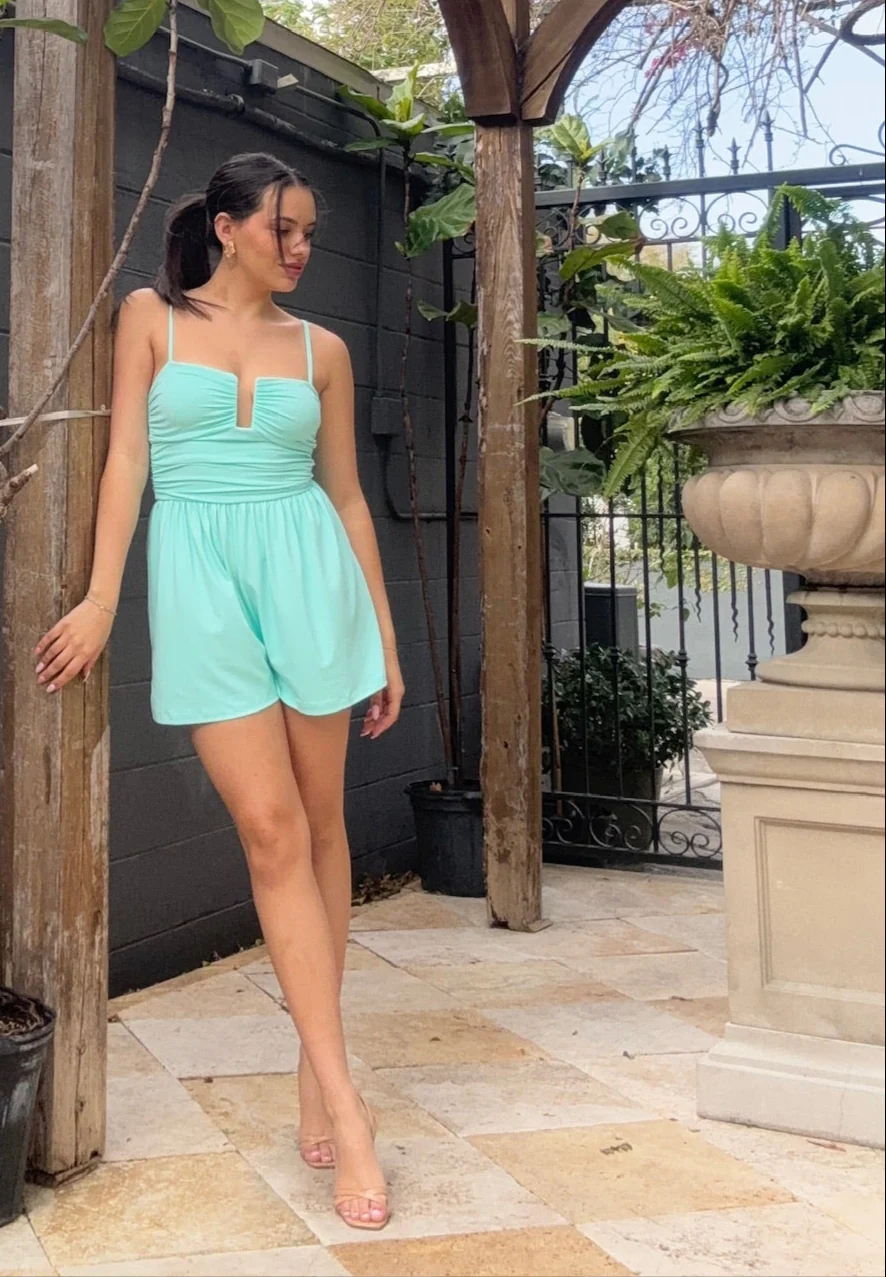 Rectangle Wire String Romper - Mint Creme
