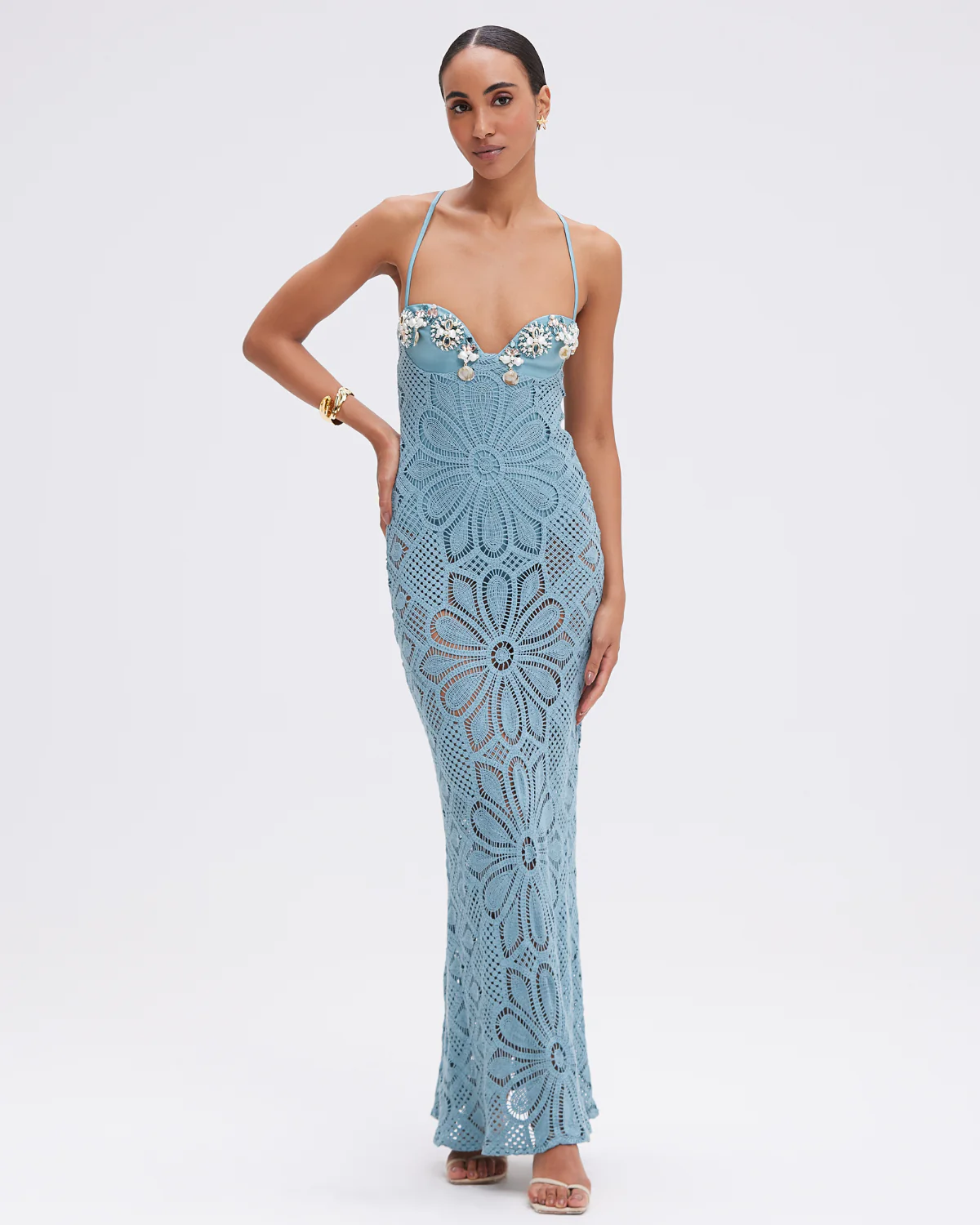 CROCHET EMBROIDERED MAXI DRESS