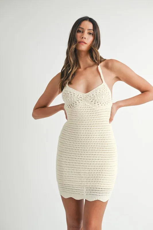 Crochet Crisscross Spaghetti Strap Mini Dress �?Summer Chic Meets Boho Vibes