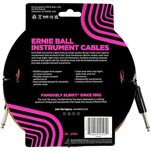Ernie Ball Braided Straight to Straight Instrument Cable 18 ft. Pumpkin Pie