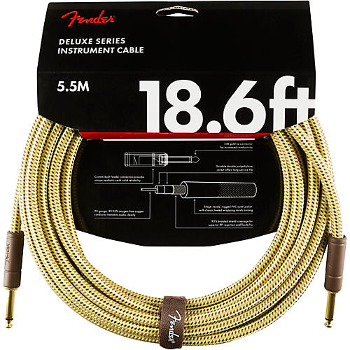 Fender Deluxe Series Straight to Straight Instrument Cable 18.6 ft. Yellow Tweed