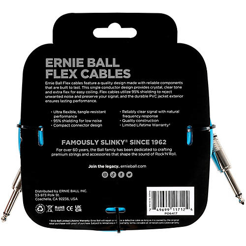 Ernie Ball Flex Straight to Straight Instrument Cable 20 ft. Blue