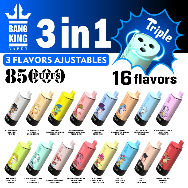 Bang King Triple 85000 Puffs Vape | 3-in-1 Flavor, 45ML E-liquid, Type-C Rechargeable, 0–5% Nicotine