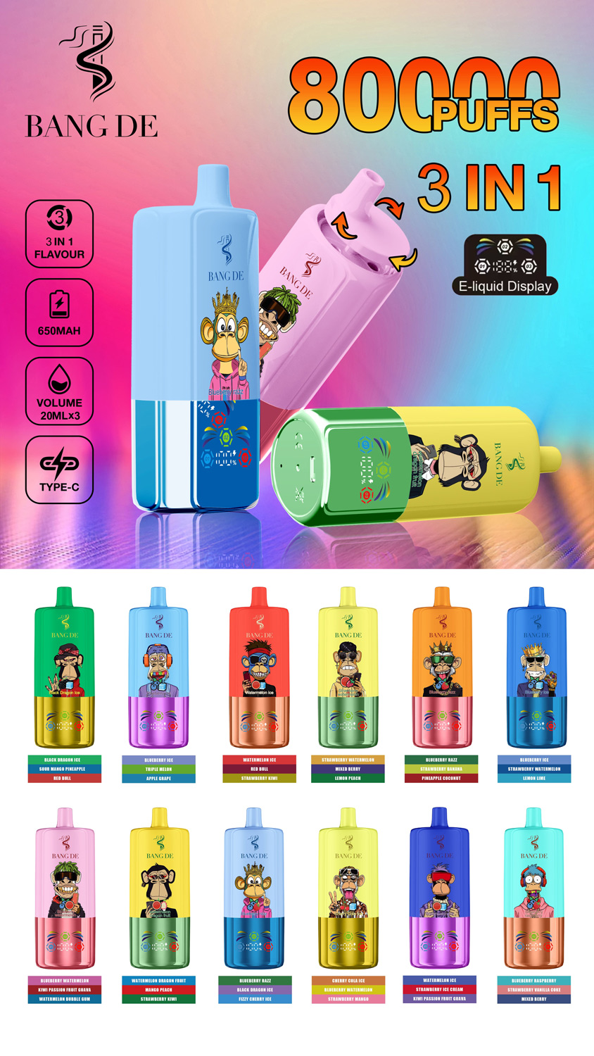 Bang De Triple 80000 Puffs Vape | 60ML (20ML × 3) E-liquid | 3-in-1 Flavor | 650mAh Type-C Recharge | 0–5% Nicotine