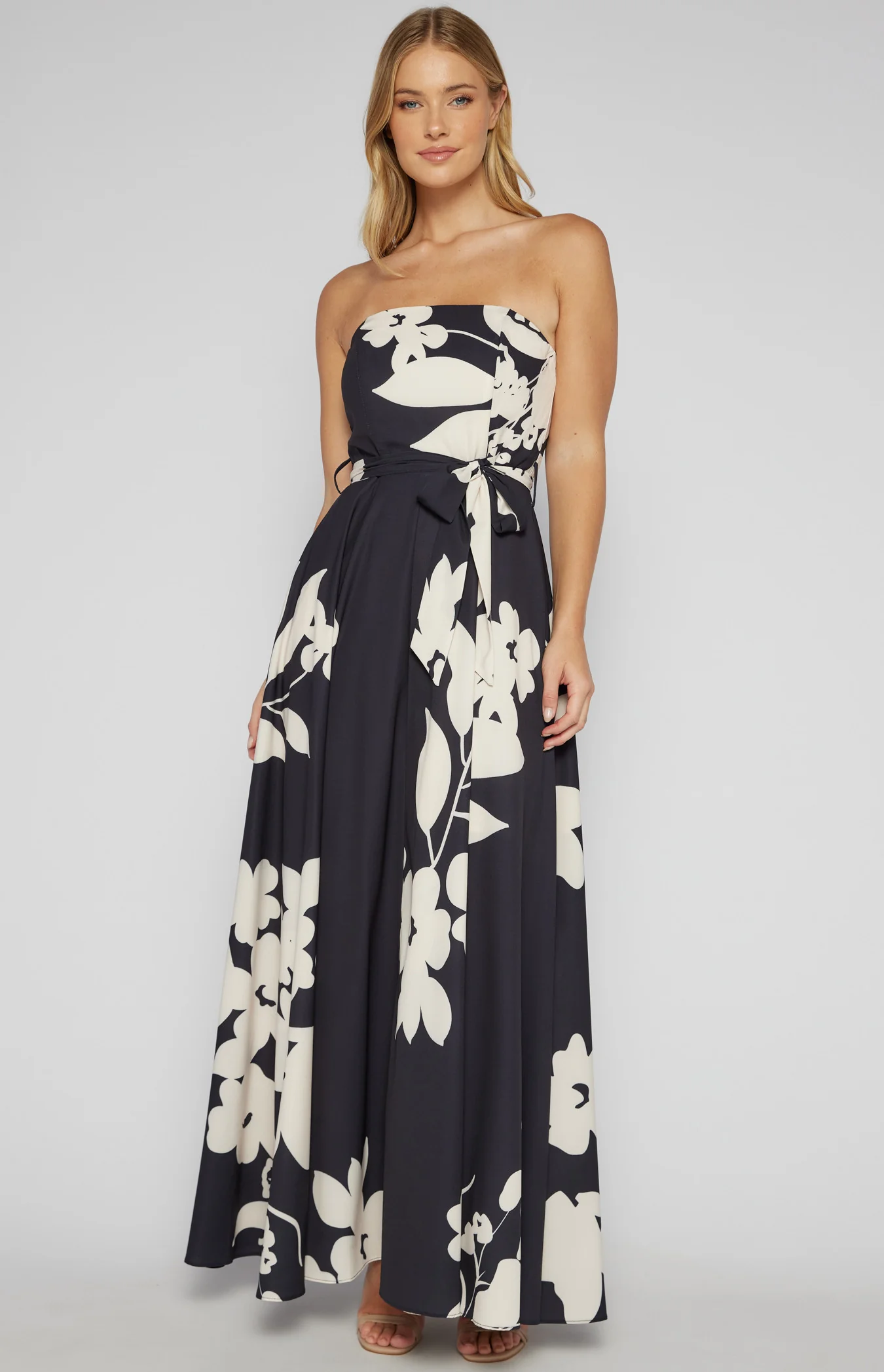 Abstract Floral Strapless Maxi Dress