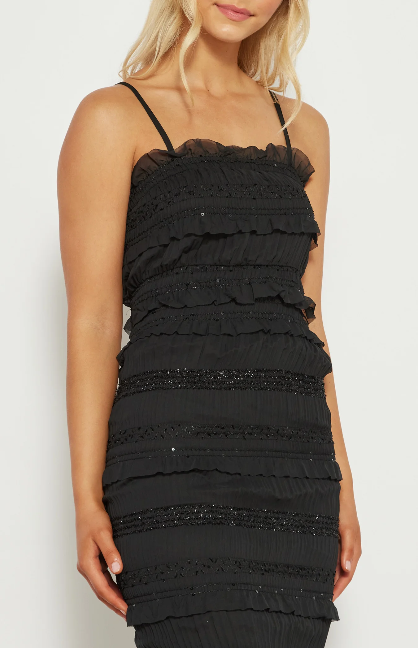 Textured Ruffle Dress - Black
