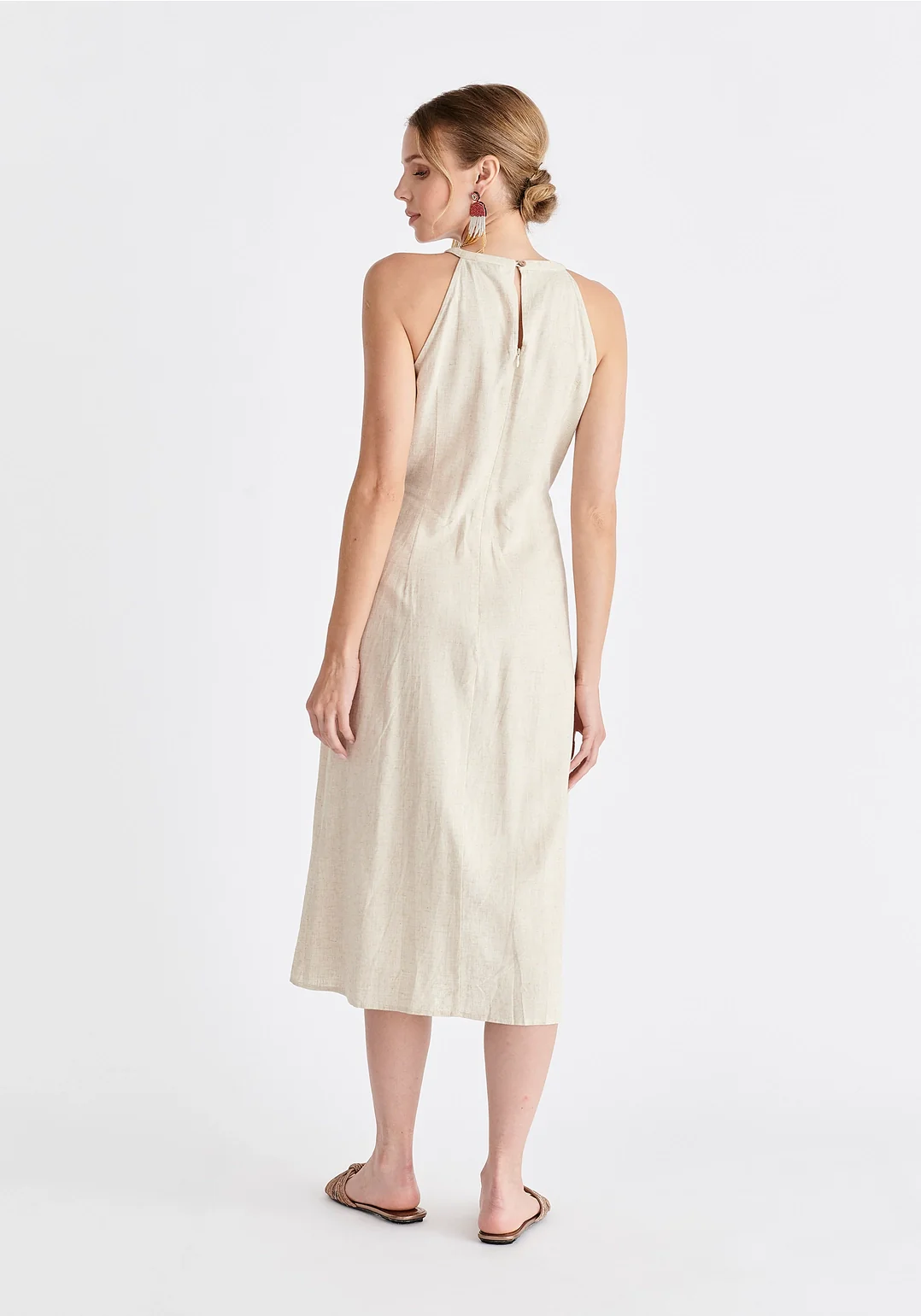 Linen Blend Waist Tie Dress - Oat
