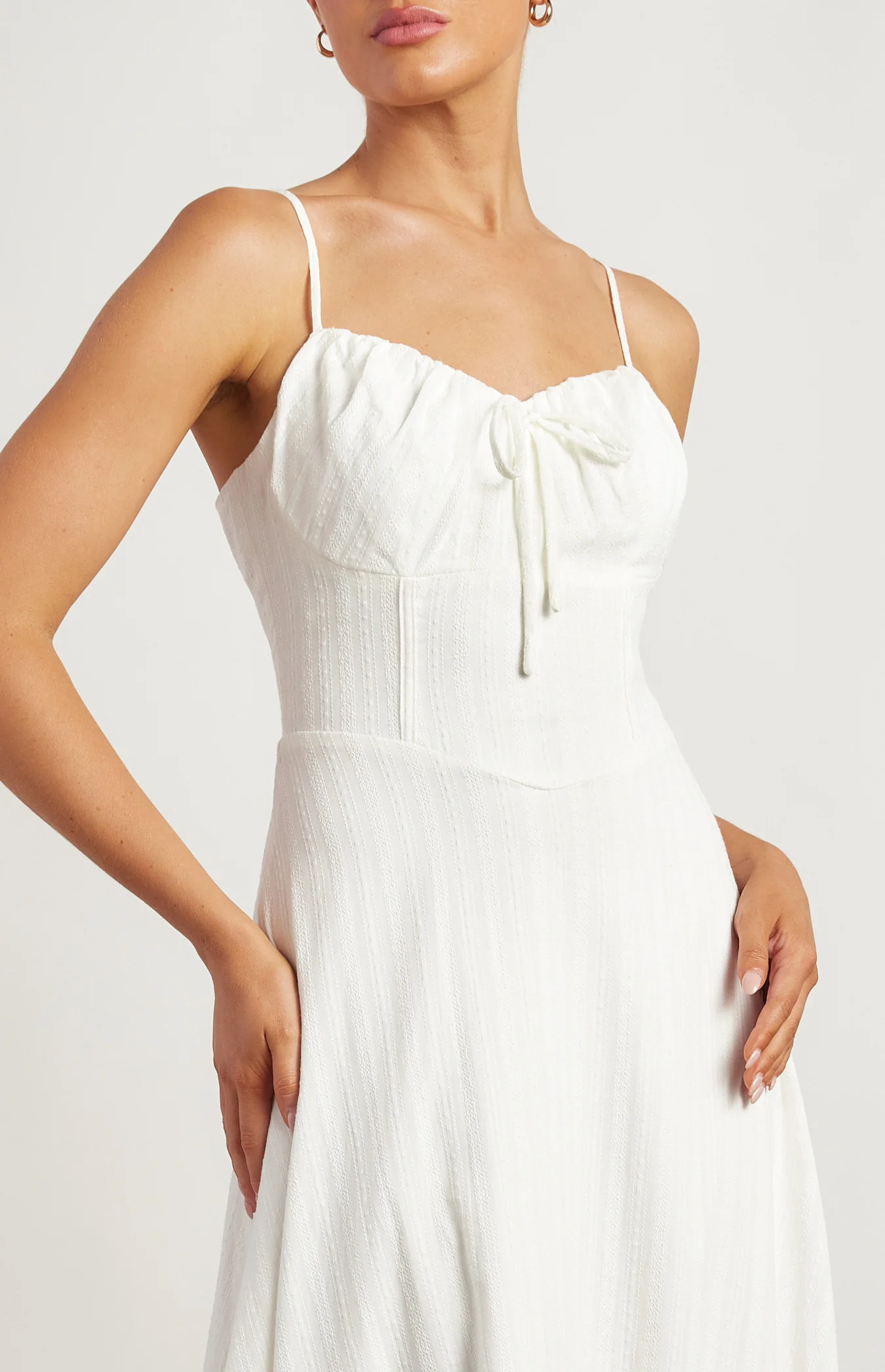 Lace Up Back Detail Embroidered Cotton Maxi Dress