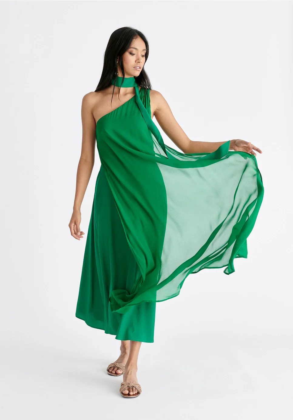 One Shoulder Layered Flowy Dress