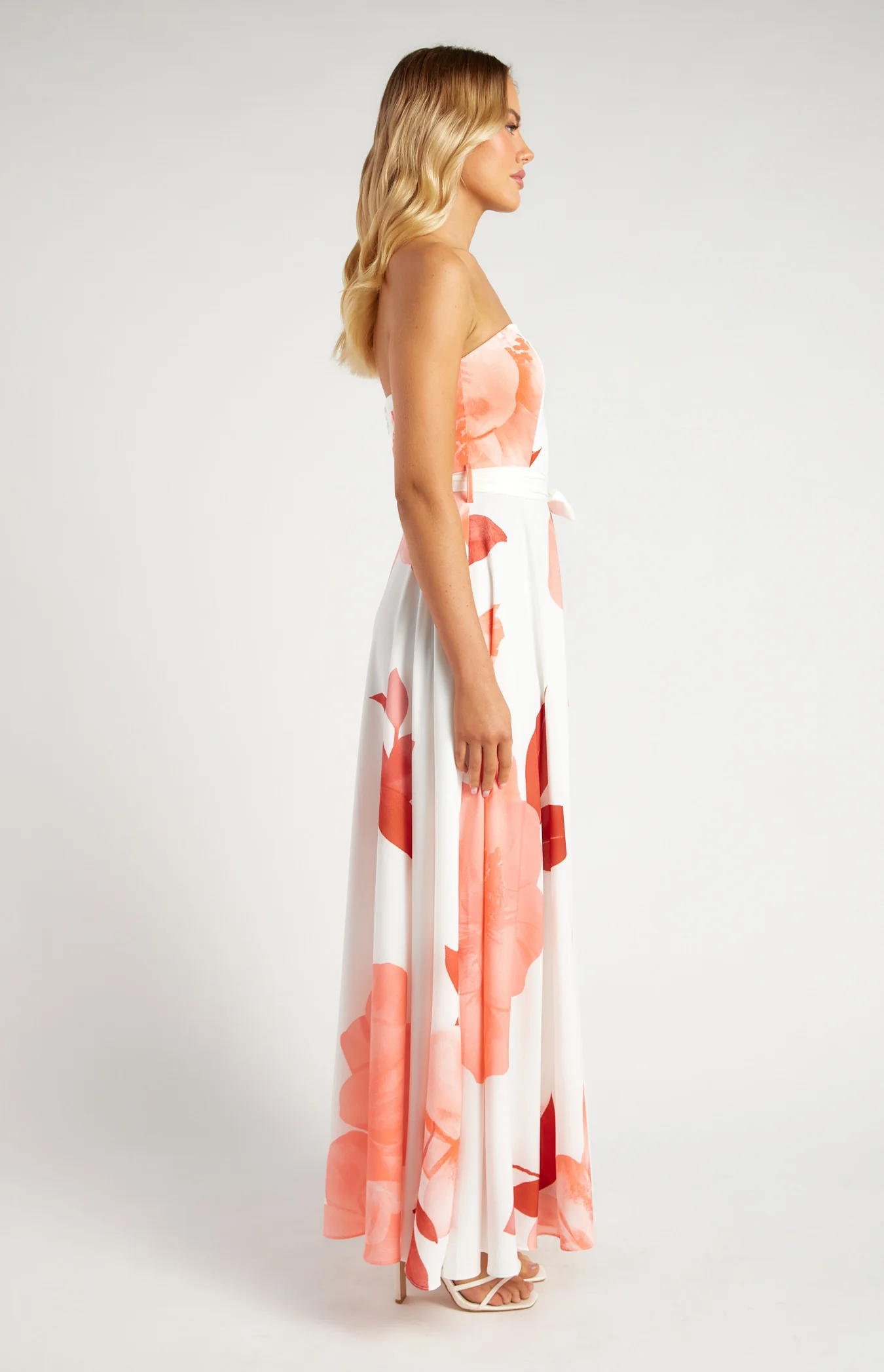 Strapless Floral Print Maxi Dress with Side Split
