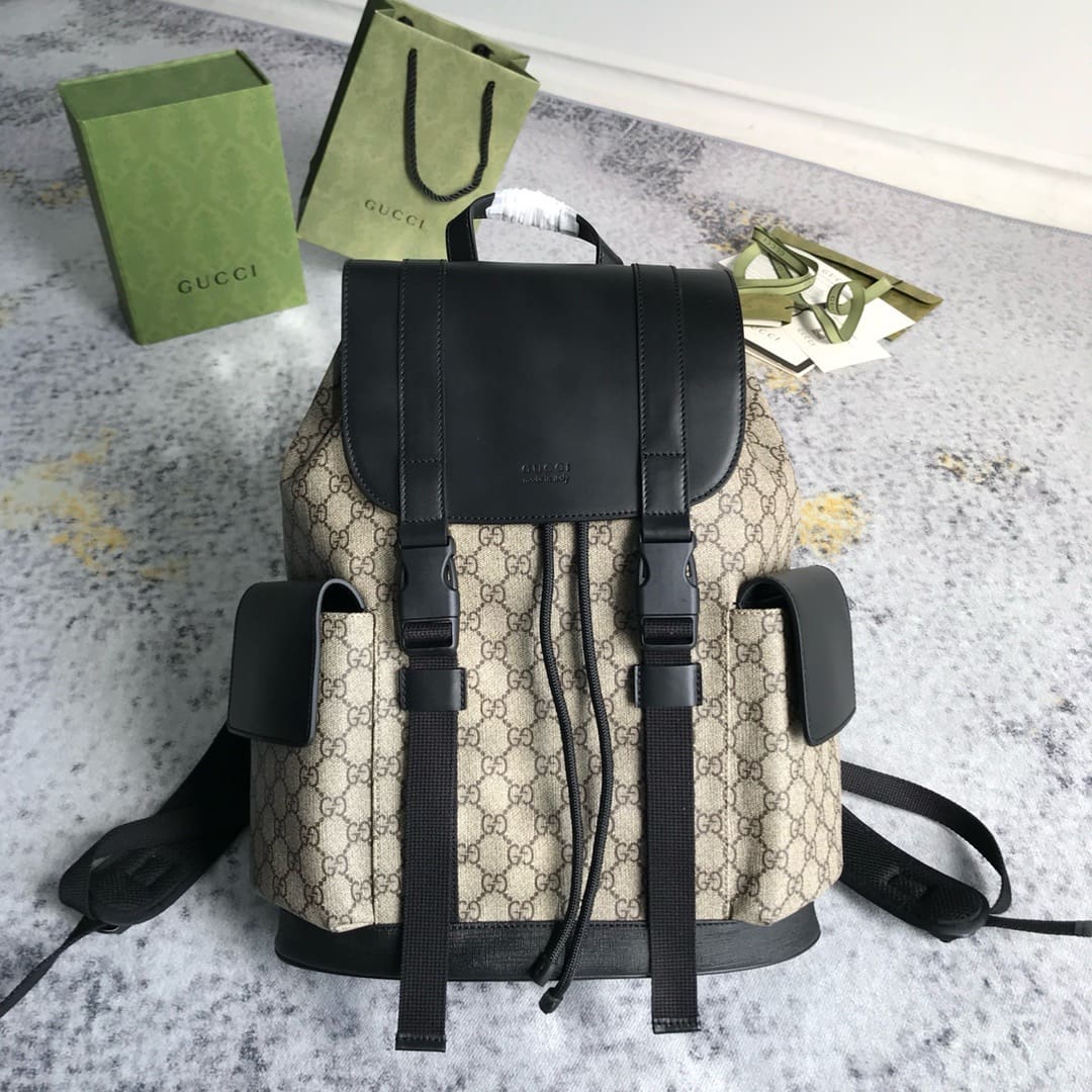 GUCCI Supreme Monogram Double Buckle Backpack Beige Black - FrasersFashion