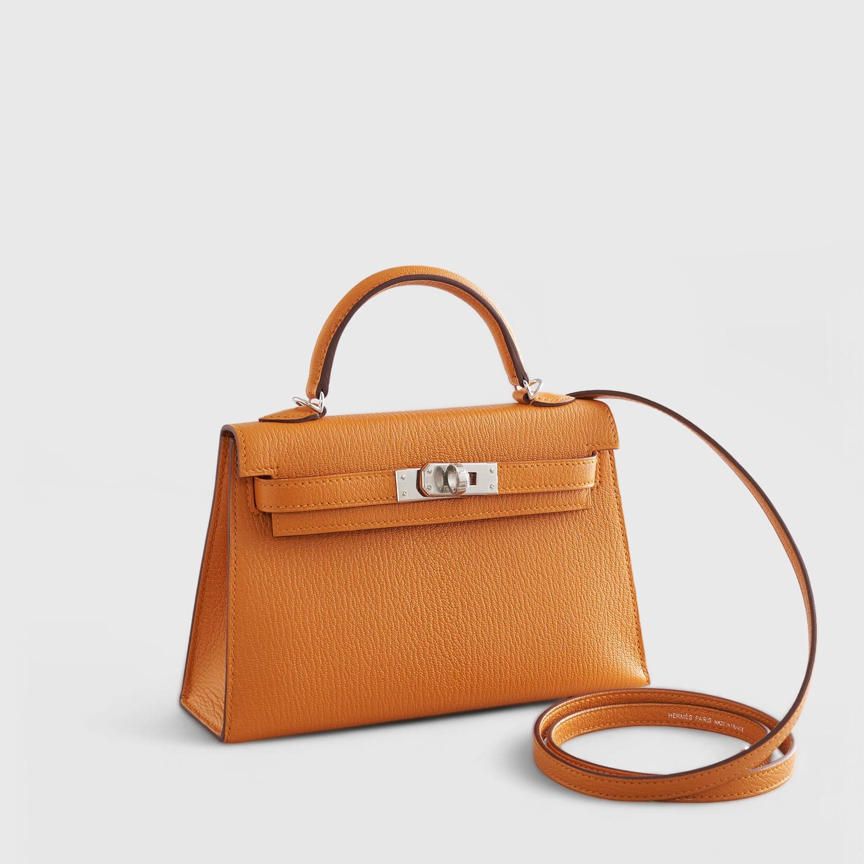 HERMES Kelly Mini Chevre Apricot/Cuivre Sellier Palladium Hardware - FrasersFashion