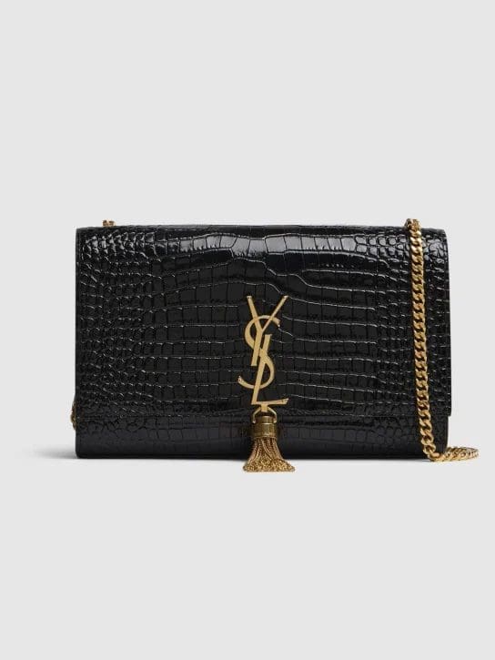 Saint Laurent Medium Kate Tassel Chain Bag In Black Crocodile Em - FrasersFashion