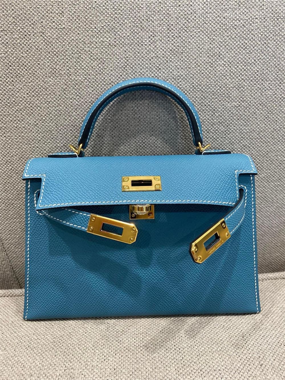 HERMES Mini Kelly Bleu Jean Epsom Gold Hardware - FrasersFashion