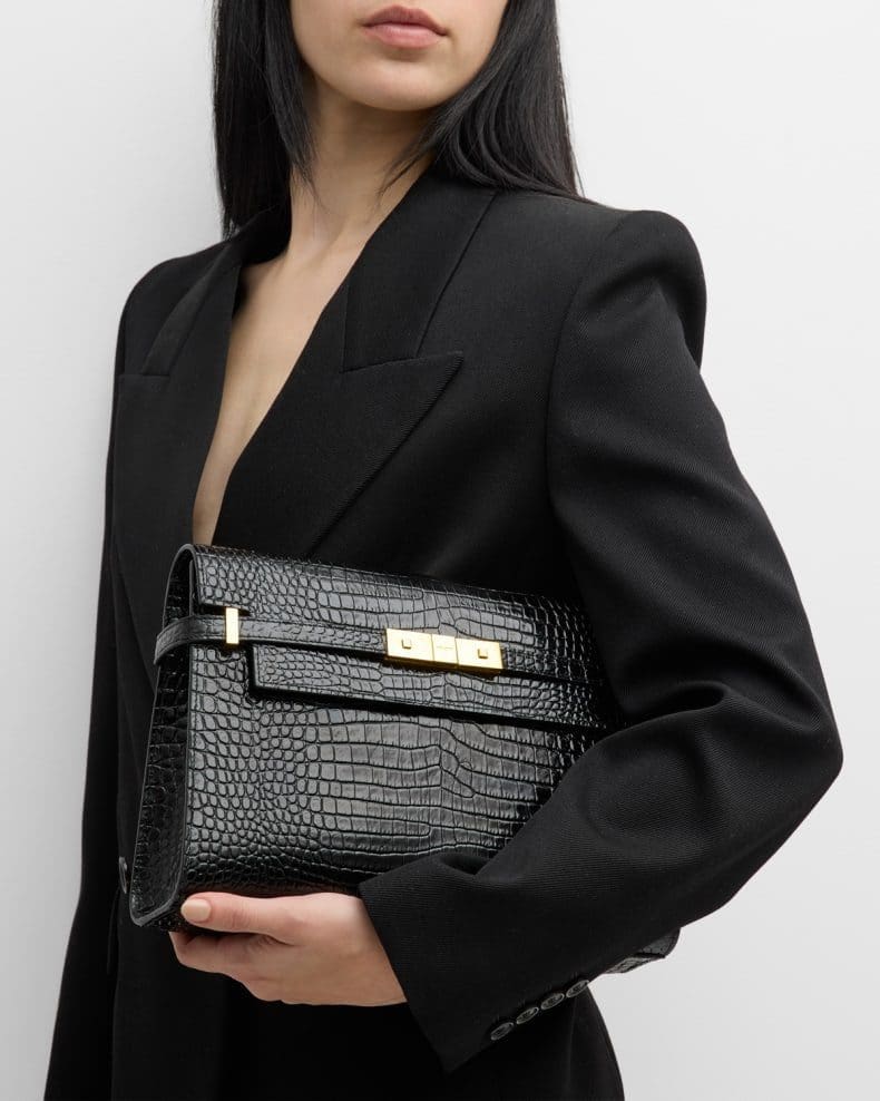 Saint Laurent Manhattan Medium Shoulder Bag in Croc-Embossed Leather - FrasersFashion