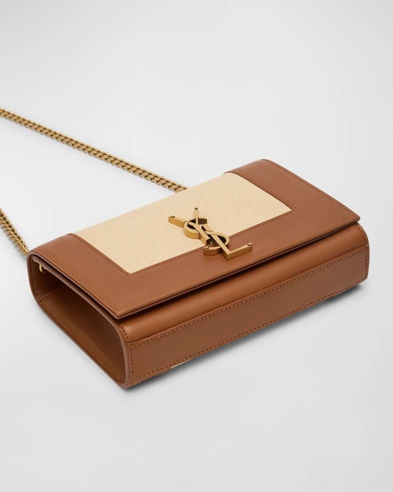 Saint Laurent Kate Small YSL Wallet on Chain in Linen and Leather - FrasersFashion