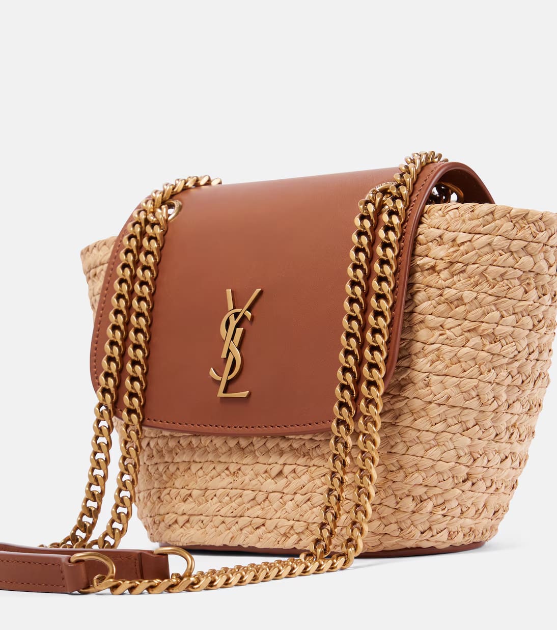 Saint Laurent Manon Mini raffia and leather shoulder bag - FrasersFashion