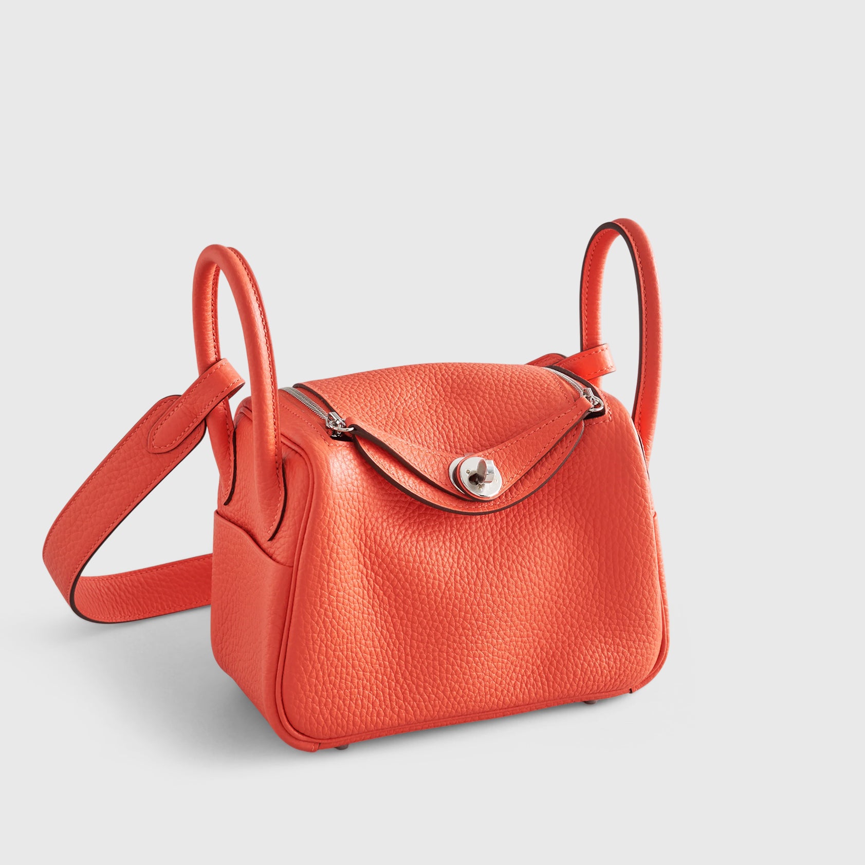 HERMES Lindy 20 Clemence Go Orange Field Palladium Hardware - FrasersFashion