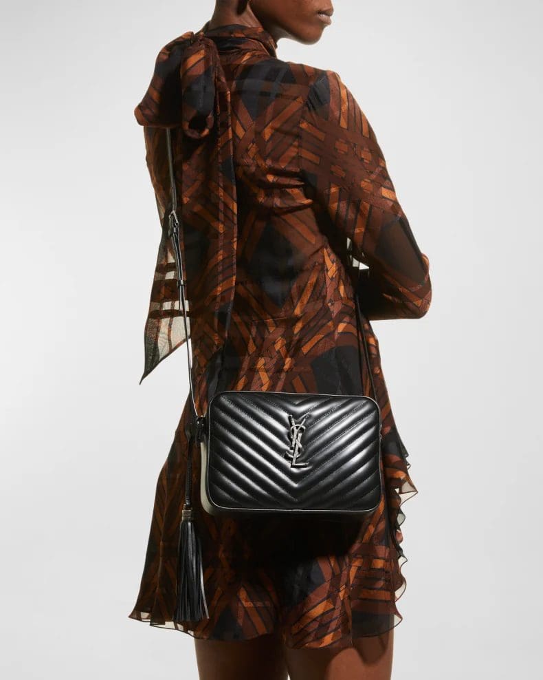 Saint Laurent Lou Medium YSL Monogram Calfskin Camera Crossbody Bag ?C Aged Silver Hardware - FrasersFashion