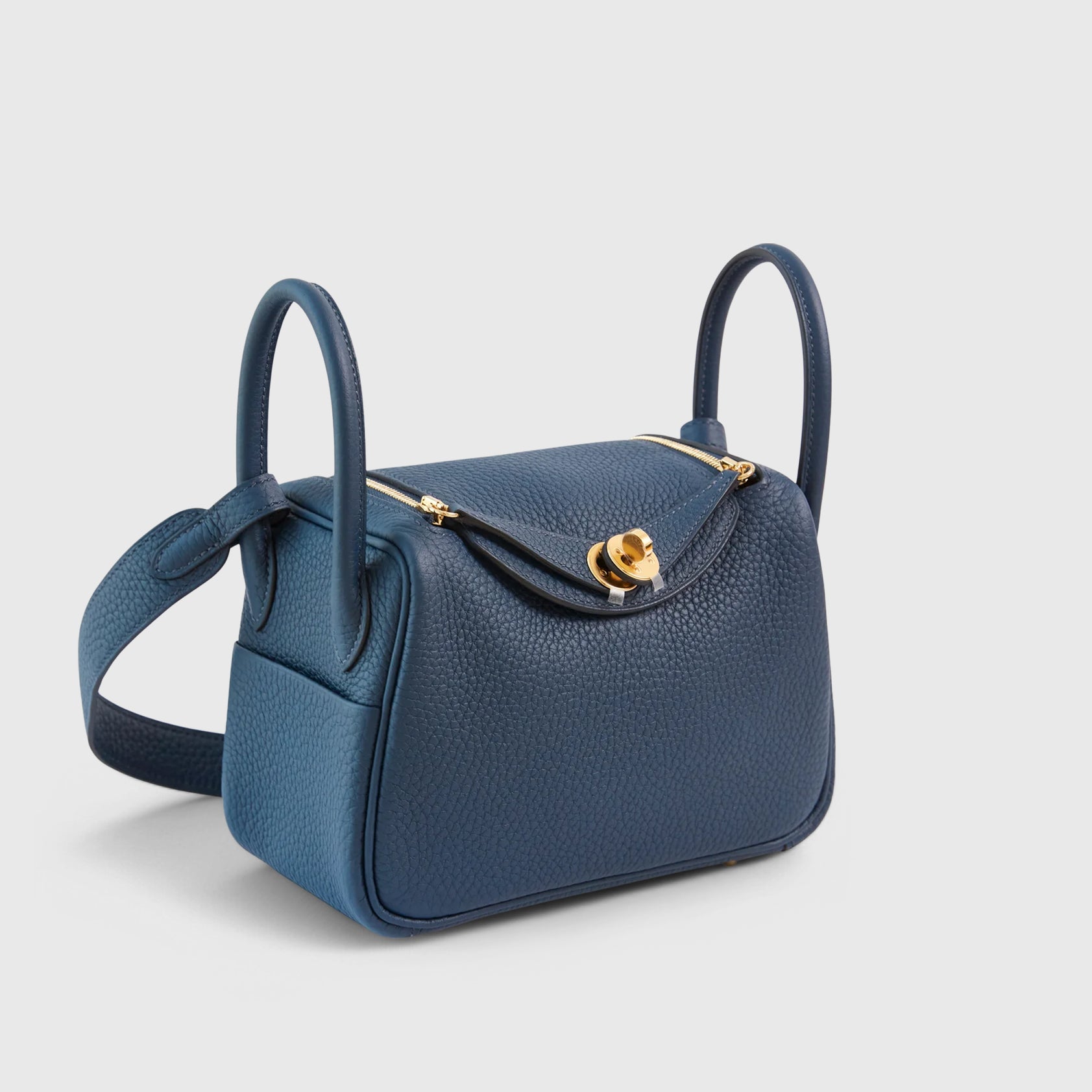 HERMES Lindy 20 Clemence Blue de Prusse Gold Hardware - FrasersFashion