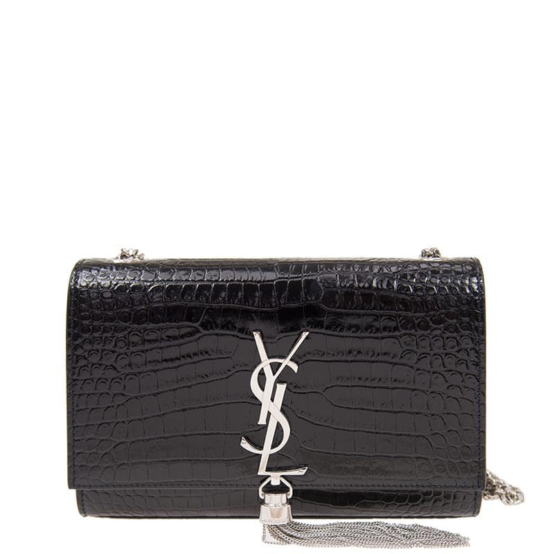 SAINT LAURENT Kate monogram croc-embossed leather shoulder bag - FrasersFashion