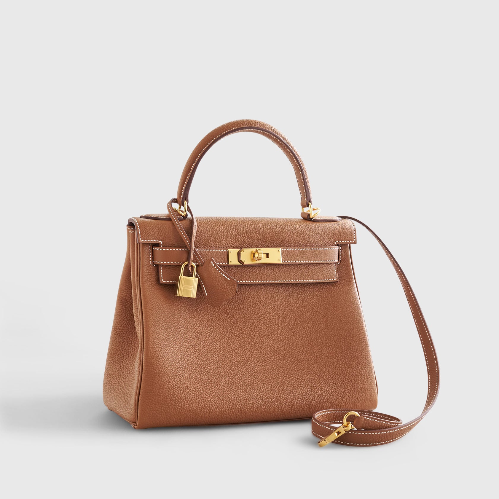 HERMES Kelly 28 Togo Gold Retourne w/Nata Strap Gold Hardware - FrasersFashion