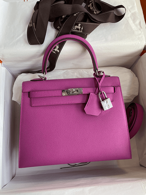 HERMES Kelly Handbag Pink Epsom with Palladium Hardware 25 - FrasersFashion
