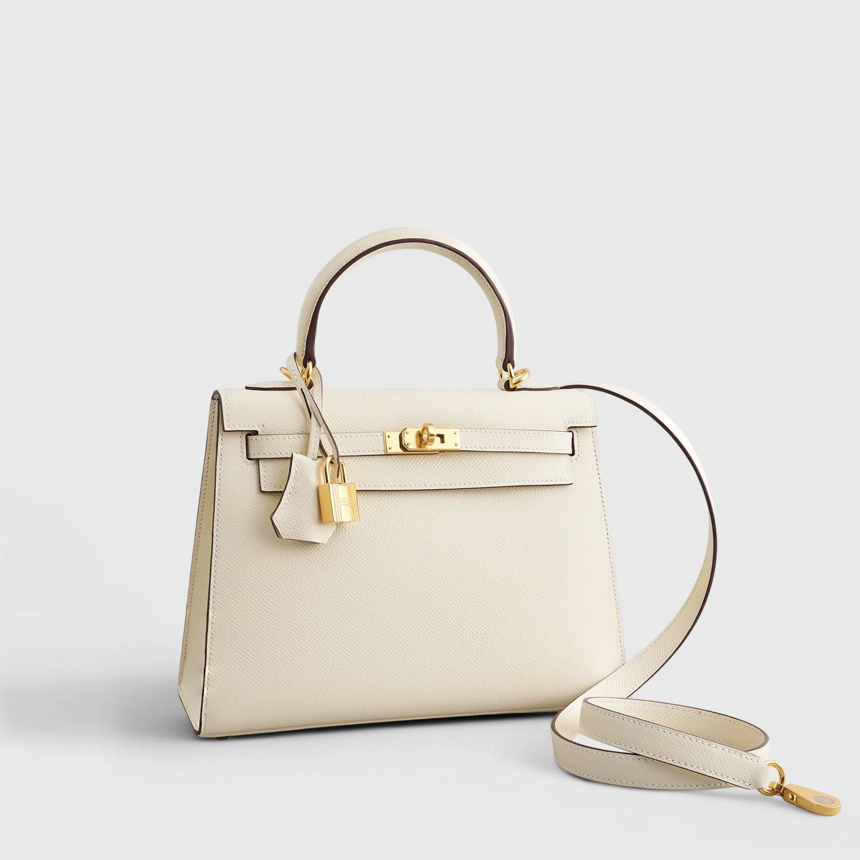 HERMES Kelly 25 Epsom Nata Sellier Gold Hardware - FrasersFashion
