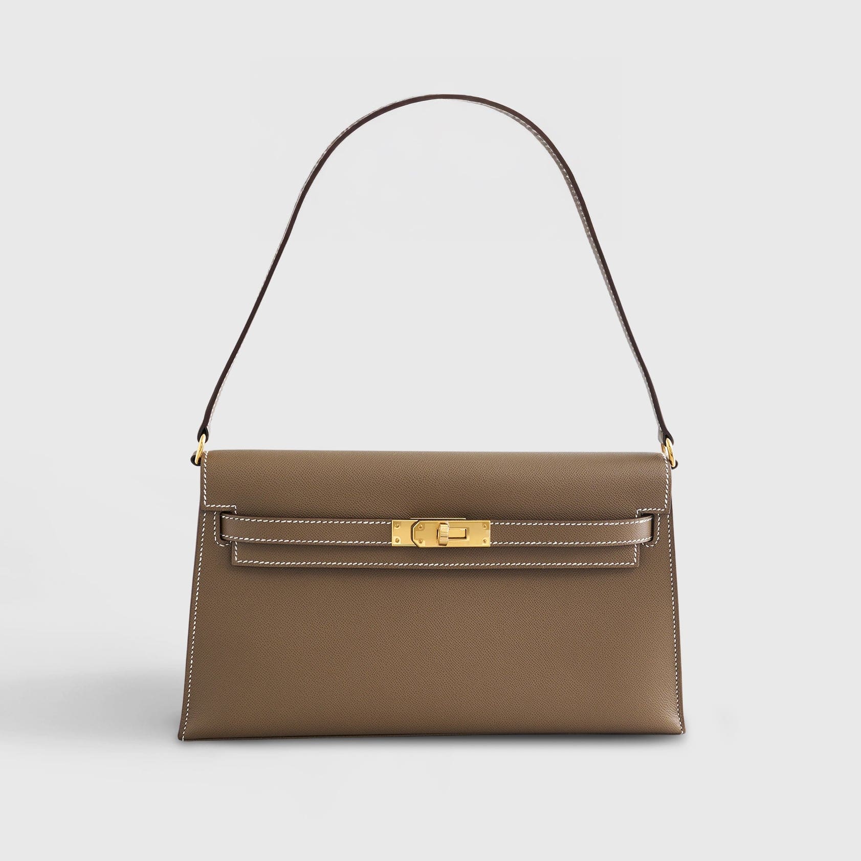 HERMES Kelly Elan 27 Veau Madame Etoupe Gold Hardware - FrasersFashion