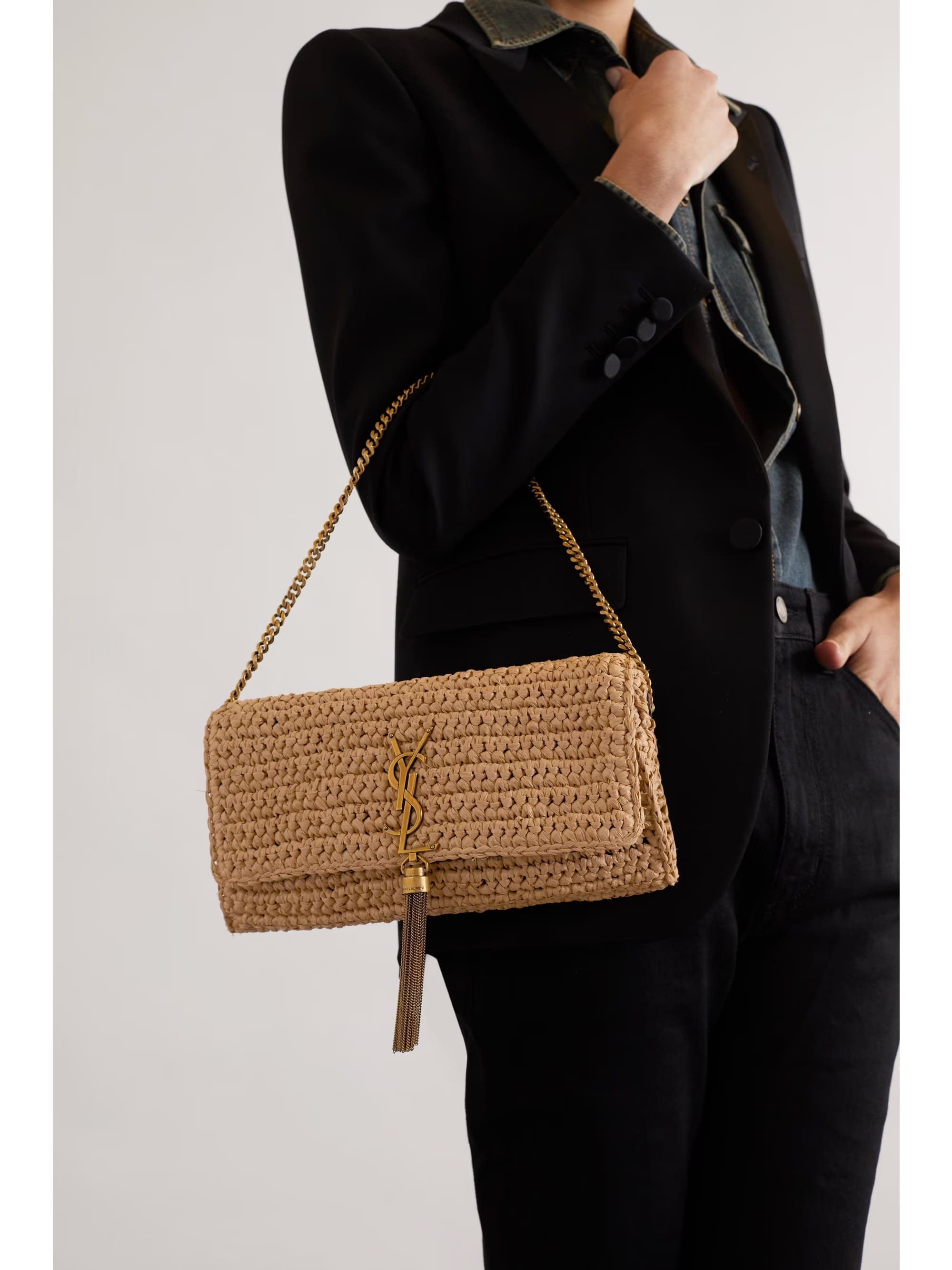 Saint Laurent kate 99 tassel in raffia - FrasersFashion