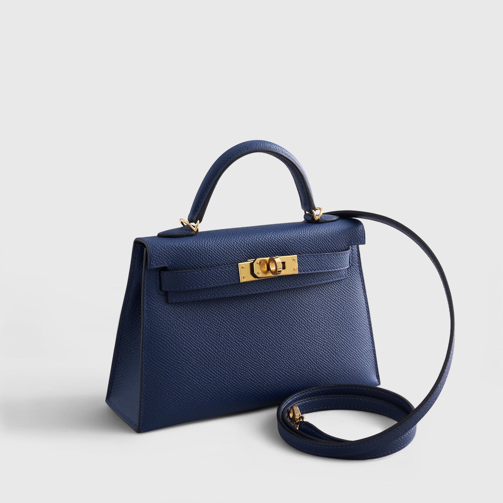 HERMES Kelly Mini Epsom Blue Navy Gold Hardware - FrasersFashion