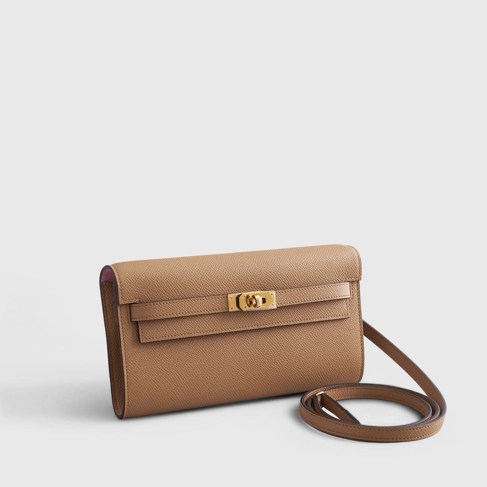 HERMES Kelly To Go Epsom Biscuit/Mauve Sylvester Gold Hardware - FrasersFashion