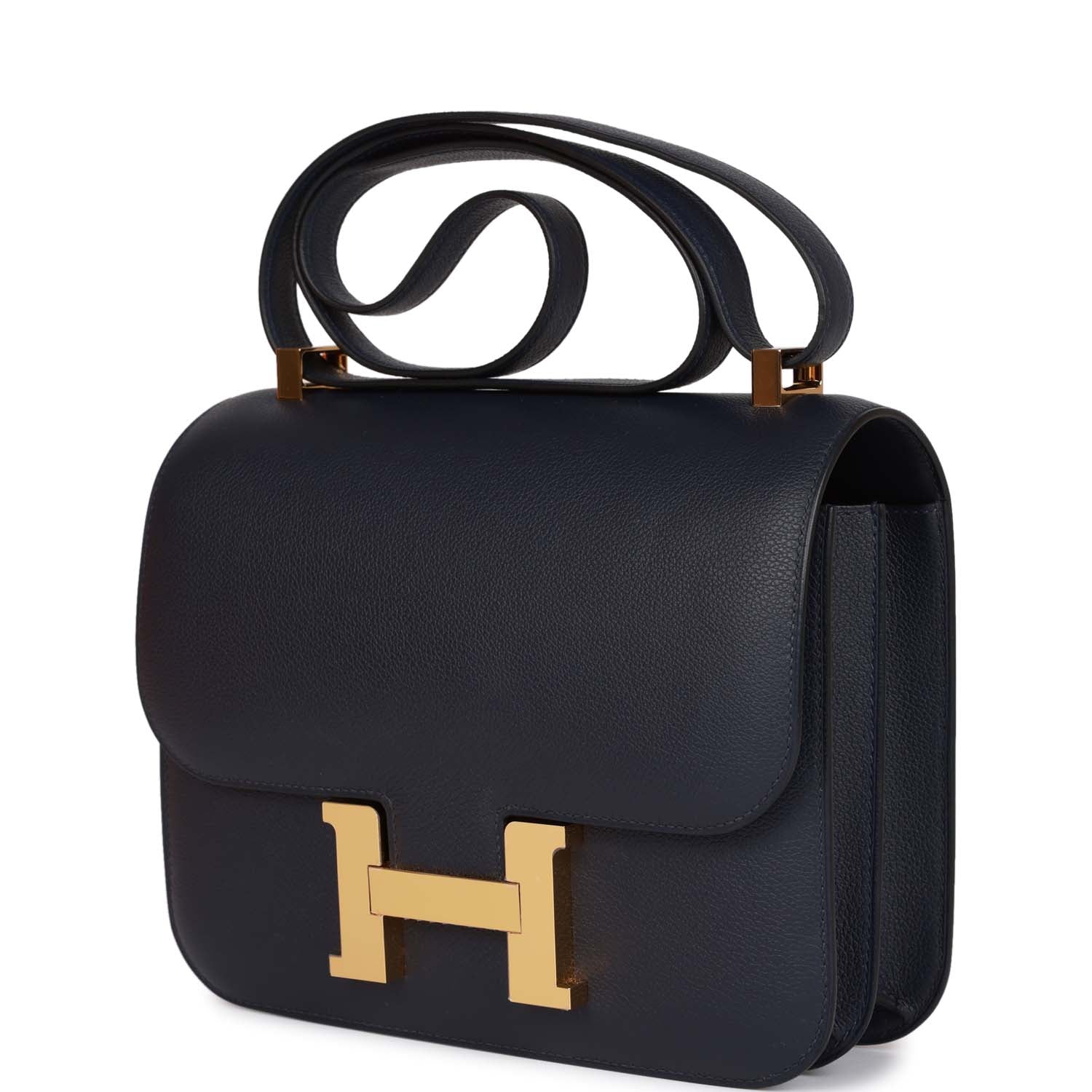 HERMES Constance 24 Bleu Nuit Evercolor Gold Hardware - FrasersFashion