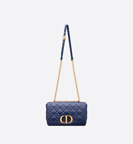 MEDIUM DIOR CARO BAG Royal Blue Supple Cannage Calfskin - FrasersFashion