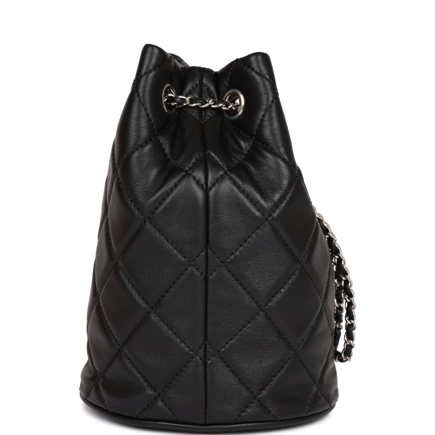 CHANEL Mini Bucket Bag Black Lambskin Silver Hardware - FrasersFashion