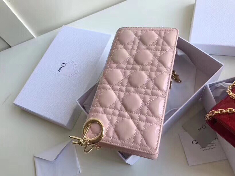 DIOR Lady DIOR Clutch With Chain In Pink Patent - FrasersFashion