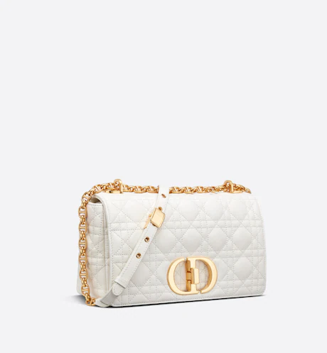 MEDIUM DIOR CARO BAG Ivory Supple Cannage Calfskin - FrasersFashion