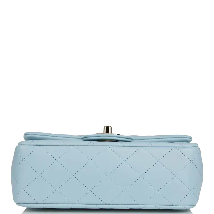 CHANEL Mini Rectangular Flap with Top Handle Blue Lambskin Light Gold Hardware - FrasersFashion