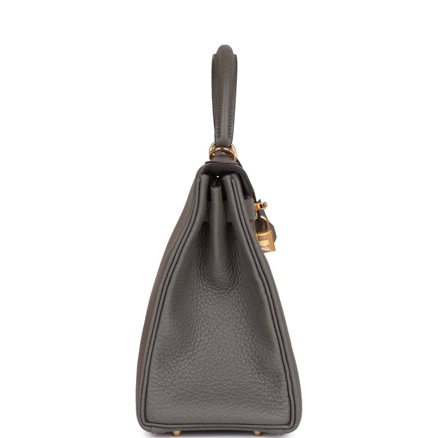 HERMES Kelly Retourne 28 Gris Meyer Clemence Gold Hardware - FrasersFashion
