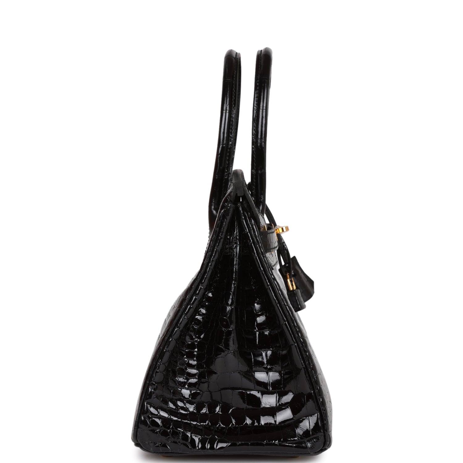 HERMES Birkin 30 Black Shiny Niloticus Crocodile Gold Hardware - FrasersFashion