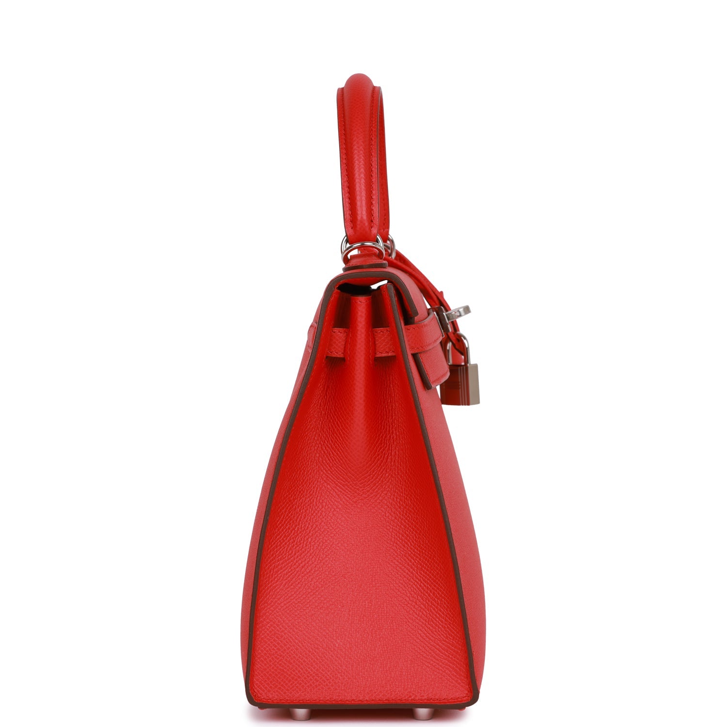 HERMES Kelly Sellier 25 Rouge de Coeur Verso Epsom Palladium Hardware - FrasersFashion