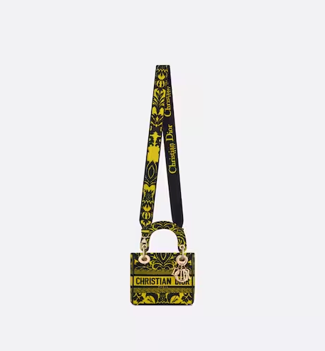 MINI LADY D-LITE BAG Yellow Multicolor Ornamental Embroidery - FrasersFashion