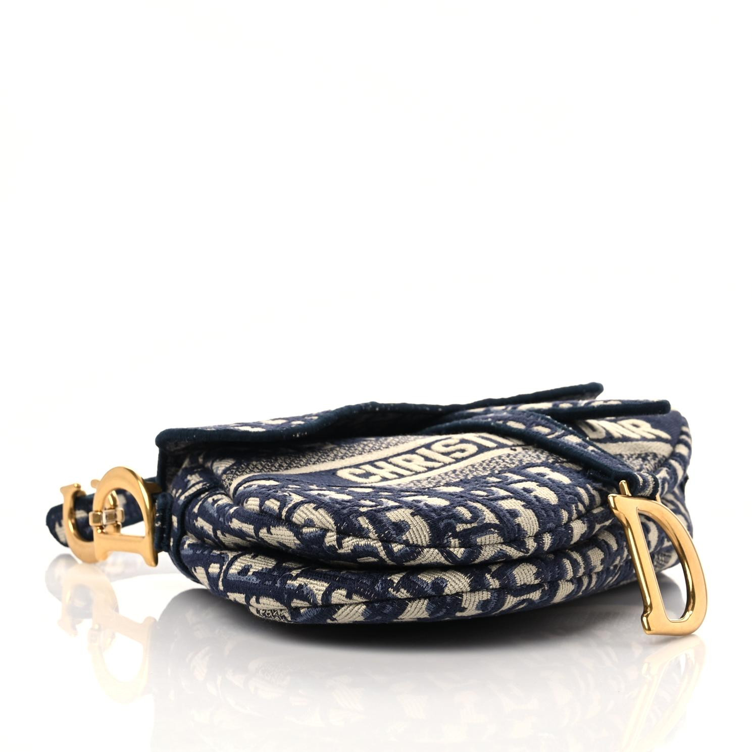 CHRISTIAN DIOR Oblique EmbroidereDIOR Saddle Bag Blue - FrasersFashion
