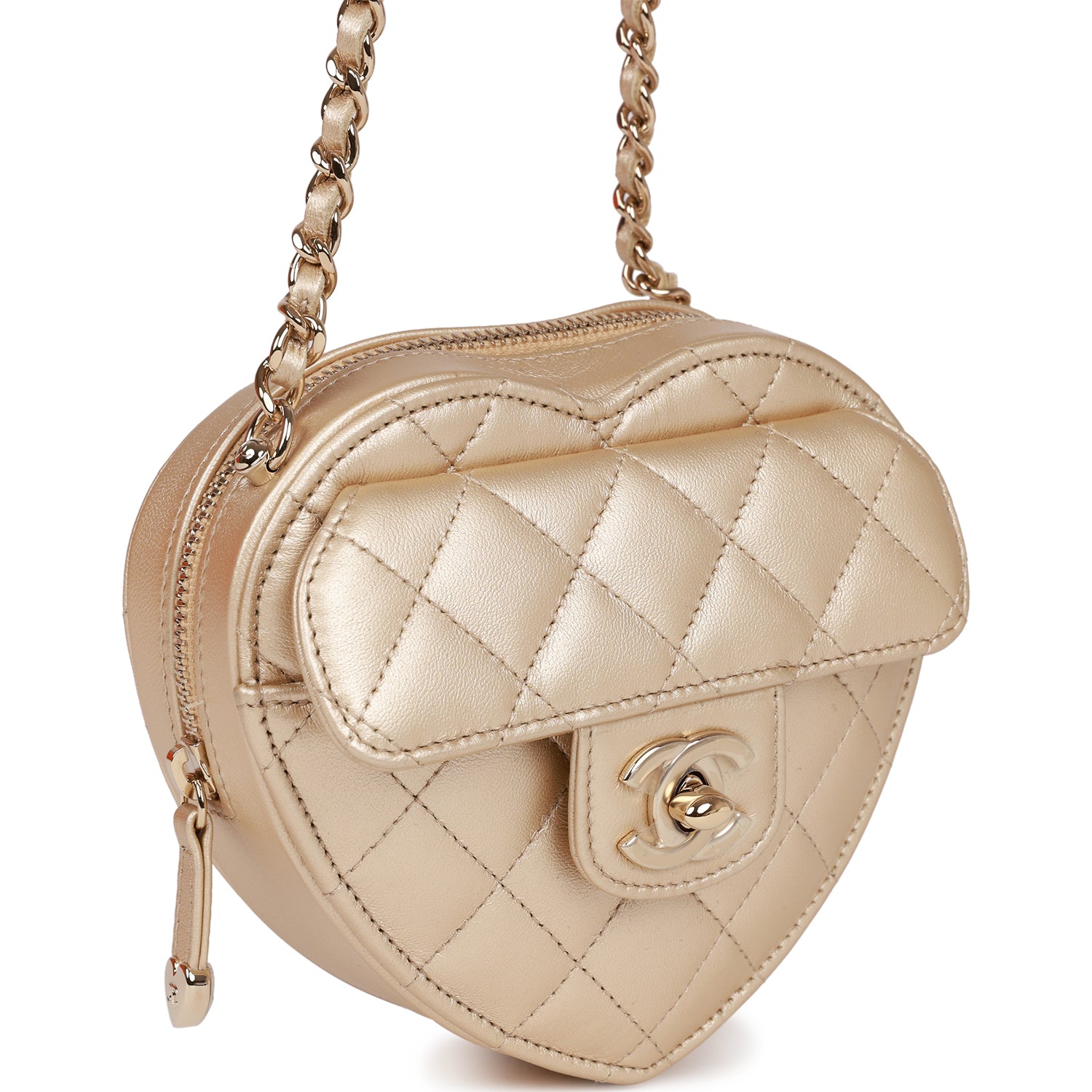 CHANEL In Love Heart Clutch with Chain Gold Lambskin Light Gold - FrasersFashion
