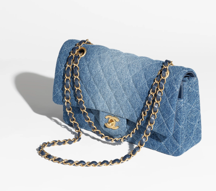 CHANEL CLASSIC 11.12 HANDBAG Washed Denim & Gold-Tone Metal Blue size: 15.5 �� 25.5 �� 6.5 cm - FrasersFashion