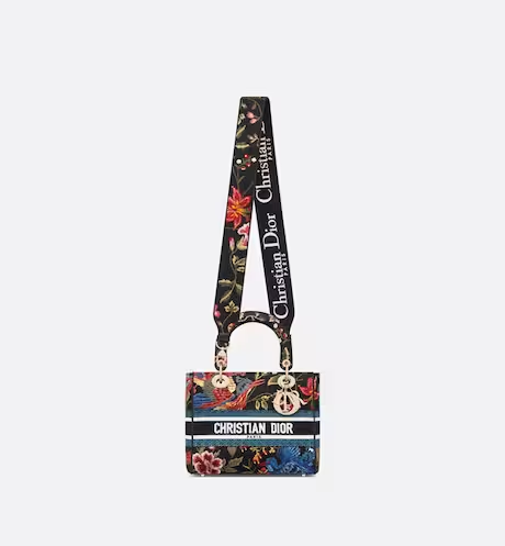 MEDIUM LADY D-LITE BAG Black Multicolor DIOR Birds Embroidery - FrasersFashion
