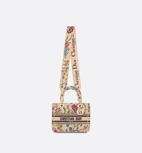 MEDIUM LADY D-LITE BAG Natural Multicolor Raffia EmbroidereDIOR with DIOR Petites Fleurs - FrasersFashion