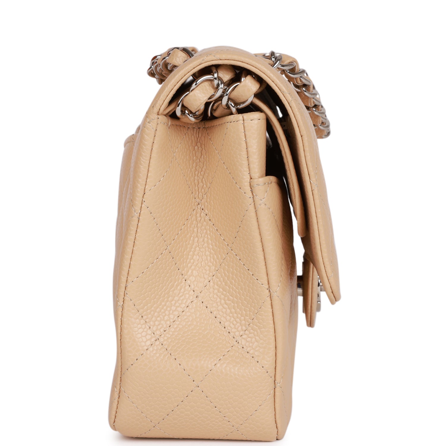 CHANEL Medium Classic Double Flap Bag Beige Caviar Silver Hardware - FrasersFashion