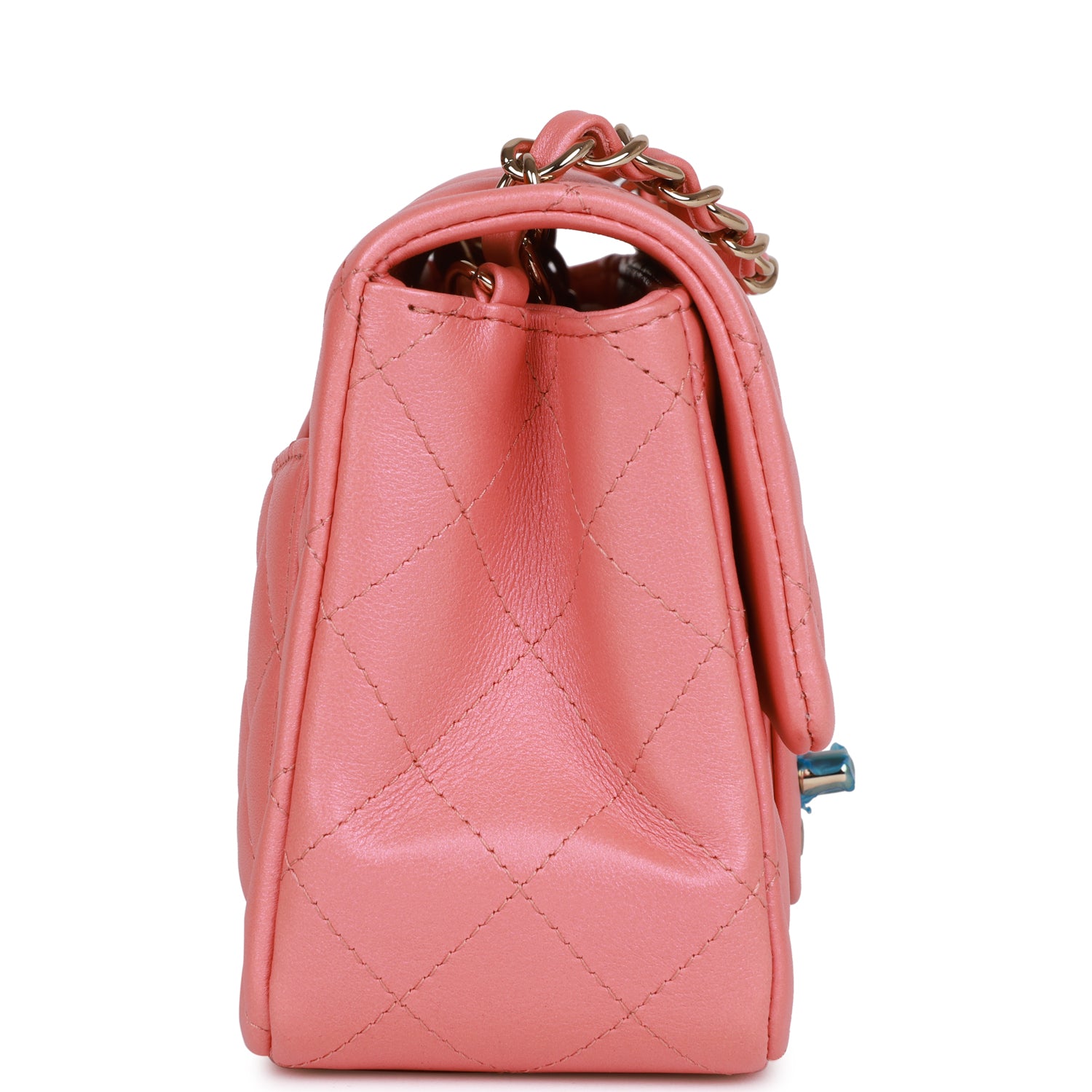 CHANEL Mini Square Flap Bag Pink Lambskin Light Gold Hardware - FrasersFashion
