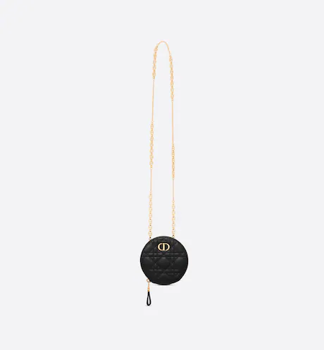 Dior CARO ROUNDior POUCH WITH CHAIN Black Supple Cannage Calfskin - FrasersFashion